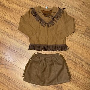 Indian Squaw 2pc Faux Suede Fringe Top and Skirt | Girls Size 6-8